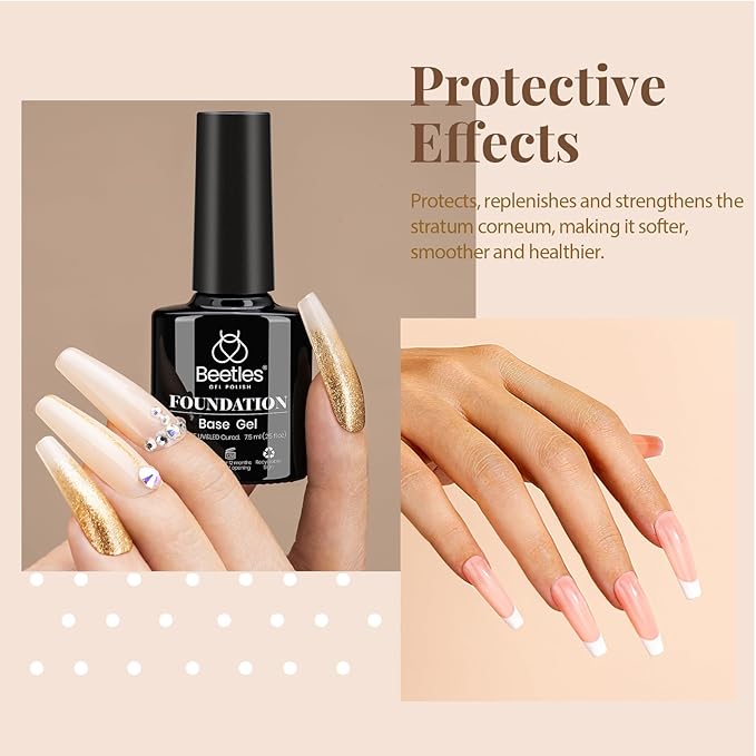 Beetles Gel Base and Top Coat with Cuticle Oil Set, 3Pcs No Wipe Top Gel Glossy Shine Long Lasting, Cuticle Oil Care for Dry Damaged for Stronger Nails Nail Care Kit Gifts for Women