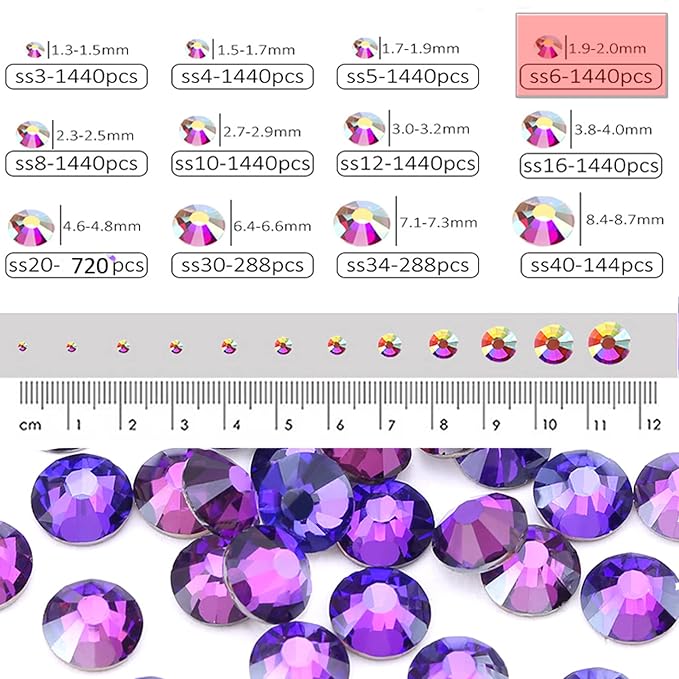Dowarm 1440 Pieces SS6 Flatback Crystal Rhinestones, 2MM for Craft Nails Dance Costumes, Tiny Non Hotfix (Purple Velvet)