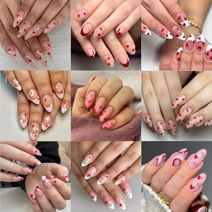 6 Sheets Valentines Nail Stickers for Nail Art 3D Self-Adhesive Red Pink Mini Heart Nail Art Stickers Romantic Love Hearts Nails Designs Supplies for Women Valentine Holiday Nails Decorations