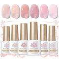 Born Pretty Jelly Pink Gel Nail Polish Set,Valentine's Day Nude Pink Translucent Gel Polish,6 Transparent Sheer Colors Soak Off U V Light Cure Gel Polish Kit Nail Art Manicure DIY Kit Home Salon 7ML