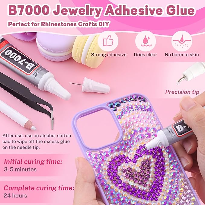 20000Pcs Purple Rhinestones for Bedazzling with B7000 Jewelry Glue, Resin Rhinestones for Crafting Crafts DIY, Bedazzler Kit Gems for Clothing Shoes Tumblers Fabric Nail Art Assorted Size 3/4/5/6mm