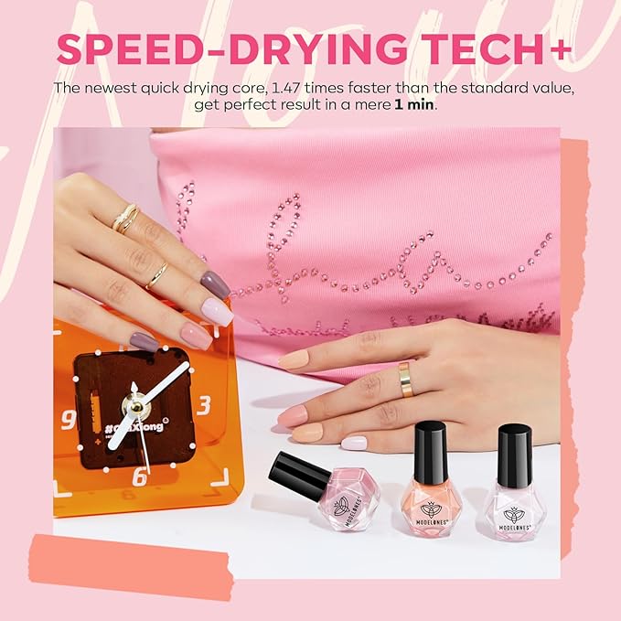 modelones Nude Nail Polish Set, Valentines 6 Colors Bubble Bath Quick Dry Skin Tone Glitter Summer Nail Polish Kit Fingernail Polish Nail Art Salon Home Gifts For Women Girl