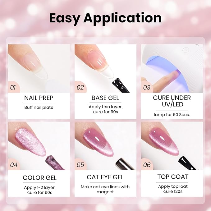Beetles Sugar Swirl Pink Cat Eye Gel Nail Polish - 15ML Pink Cat Eye Valentines Gel Polish Glitter Magnetic Translucent Glassy Effect Soak Off UV French Nail Art Manicure Gifts for Wome