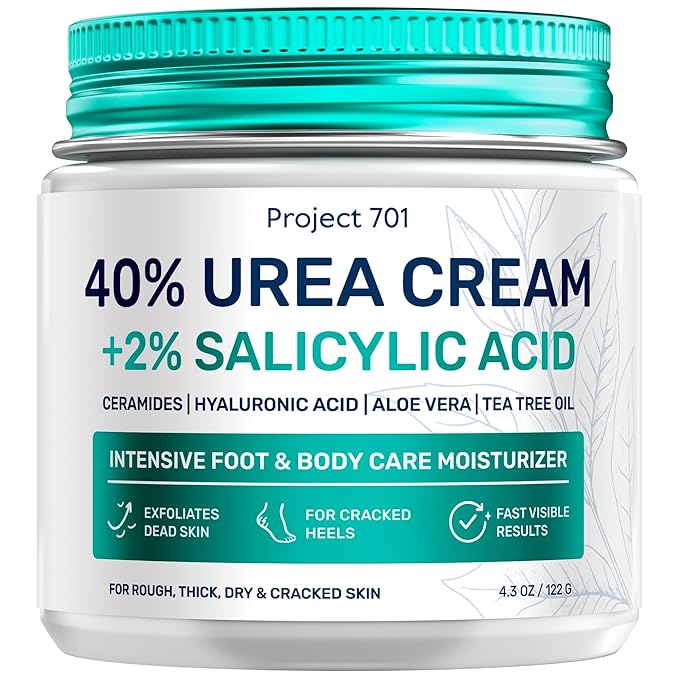 Urea Cream 40 Percent for Feet Maximum Strength, Callus Remover Foot Cream, Dry Cracked Heels Exfoliating Lotion with Salicylic Acid, Ceramides, Tea Tree Oil – Women and Men, 4.3 oz
