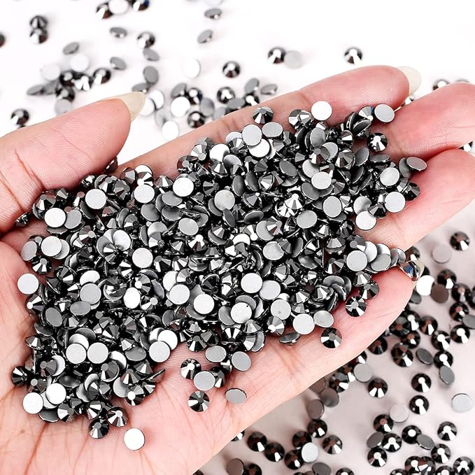 Novani Rhinestones Flatback Rhinestones Glass Gems Stones Jewels Round Gemstones Non-Hotfix Crystal for Crafts,SS30,288 Pieces,Hematite Black