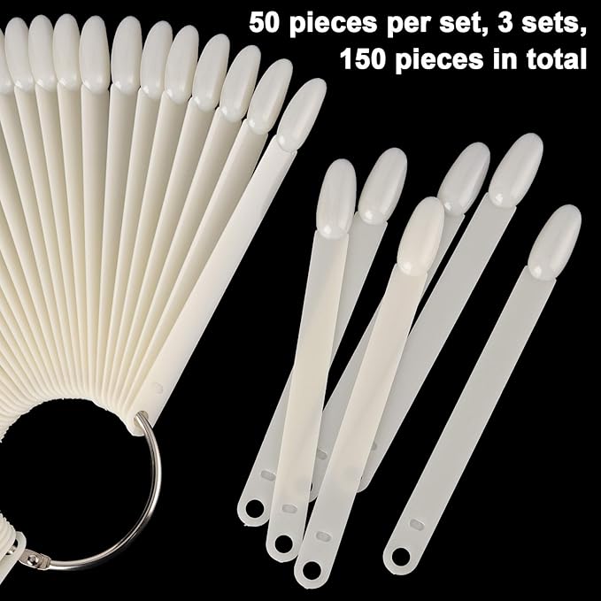 KINJOEK 3 Set Total 150 Tips Natural Nail Swatches Sticks, Nail Art Supplies Practice Display Sample Board for Polish Color Display and Home DIY, Natural