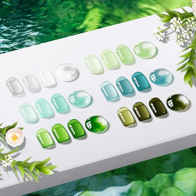 GELLEN Jelly Green Gel Nail Polish Set, 6pcs Soak Off UV Cure Gel Polish for Nail Art Salon Diy at Home, Sheer Mint Olive Sage Emerald Green