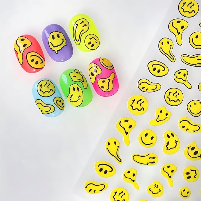 Dedyel Smile Nail Art Stickers 5D Embossed Cute Smile Face Kawaii Self-Adhesive Nail Stickers for Women Girls Kids Nail Art Decoration