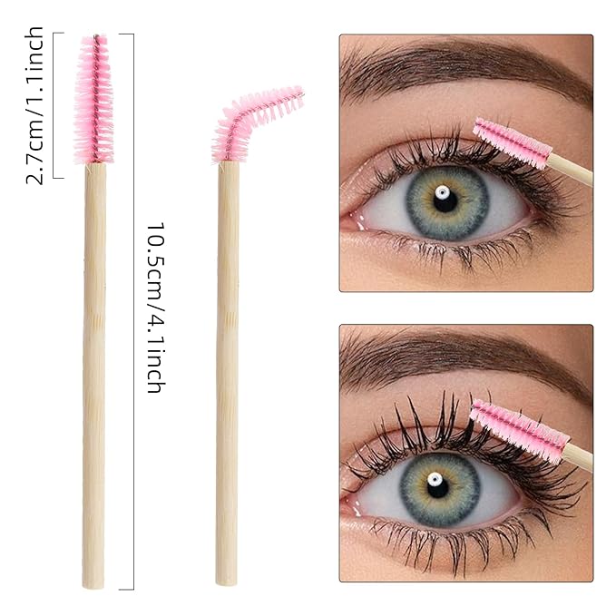 300 Pack Disposable Spoolies Brushes Sets Bamboo Mascara Wand Lip Brushes Cotton Swab for Eyebrow Eyelash Extension Tattoo Lipstick Applicator(Pink)