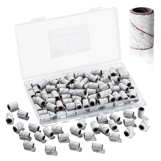 Makartt Sanding Bands for Nail Drill - 100 Pcs Nail File Sanding Bands for Drill Bits #240 Medium Grits for Acrylic Nails Gel Removing and Shaping, Upgrade Thicker Durable Sanding Drill Bit, White