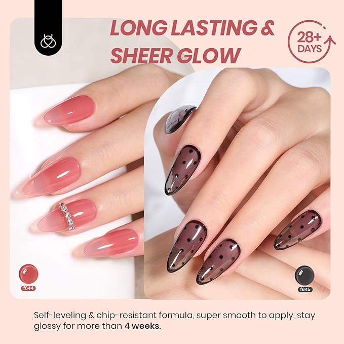 Beetles Jelly Gel Nail Polish Set, 6 Colors Nude Pink Red Gray Black White Gel Polish Kit Neutral Translucent Sheer Gel Soak off Uv Unfading Glow Collection French Nail Art Manicure Gift for Women