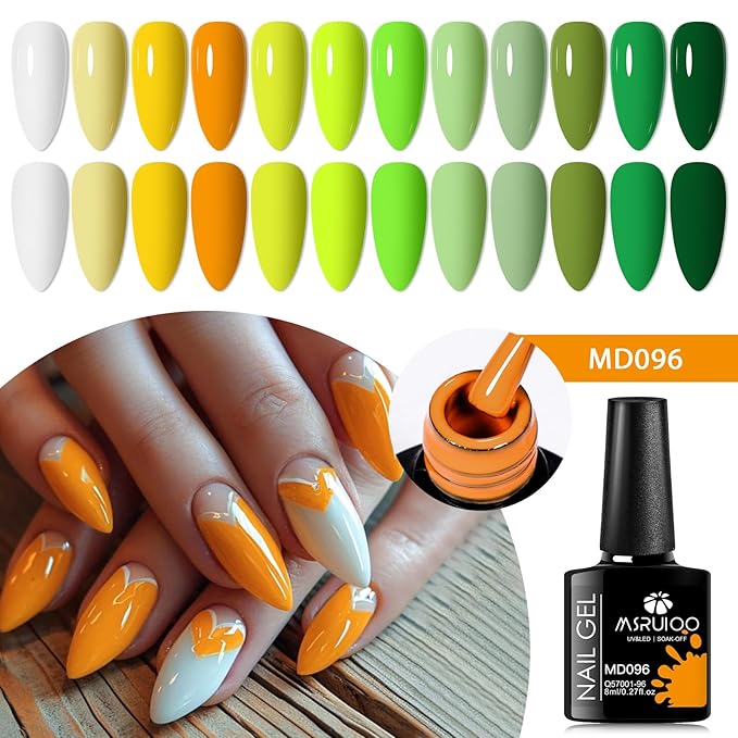12Pcs Gel Nail Polish Set Nude Gel Polish Kit Orange White Grass Green Lime Greener Nail Polish Kit for Women Girls