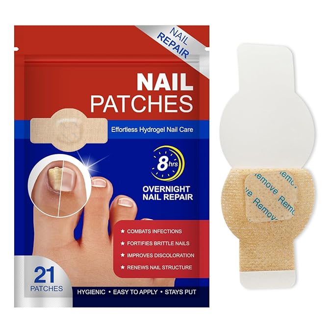 Nail Repair Patches 21 Pcs, Toenail Treatment Extra Strength for Damaged, Discolored and Brittle Nails, Quick Effortless Hydrogel Nail Strengthen, 8 Hours Nighttime Care