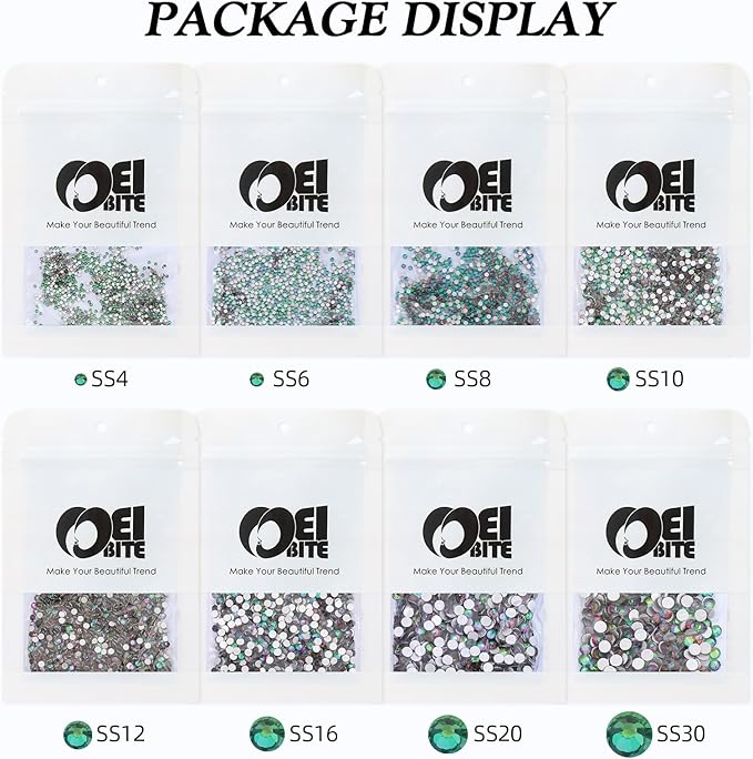 Green Volcano Flatback Rhinestones, Glass Rhinestones for Nail Art and Craft, Glue Fix, Loose Crystal Gemstones(Green Volcano, SS8, 1440pcs, 2.3-2.5mm)