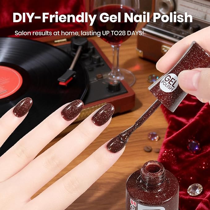 Beetles Glitter Gel Nail Polish - 15ml Stay Shining Hazelnut Brownie Gel Polish Holographic Glitter Nail Art Uv Led Home Salon Long-Lasting Soak-Off Gel Gift for Women