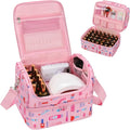 Nail Polish Organizer Case - Holds 45-90 Bottles & UV Nail Lamp, Nail Tech Organizers And Storage Bag for Nail Supplies & Manicure Kit & Pedicure Tools, Nail Technician Case (Cartoon Pink, 45 Slots)