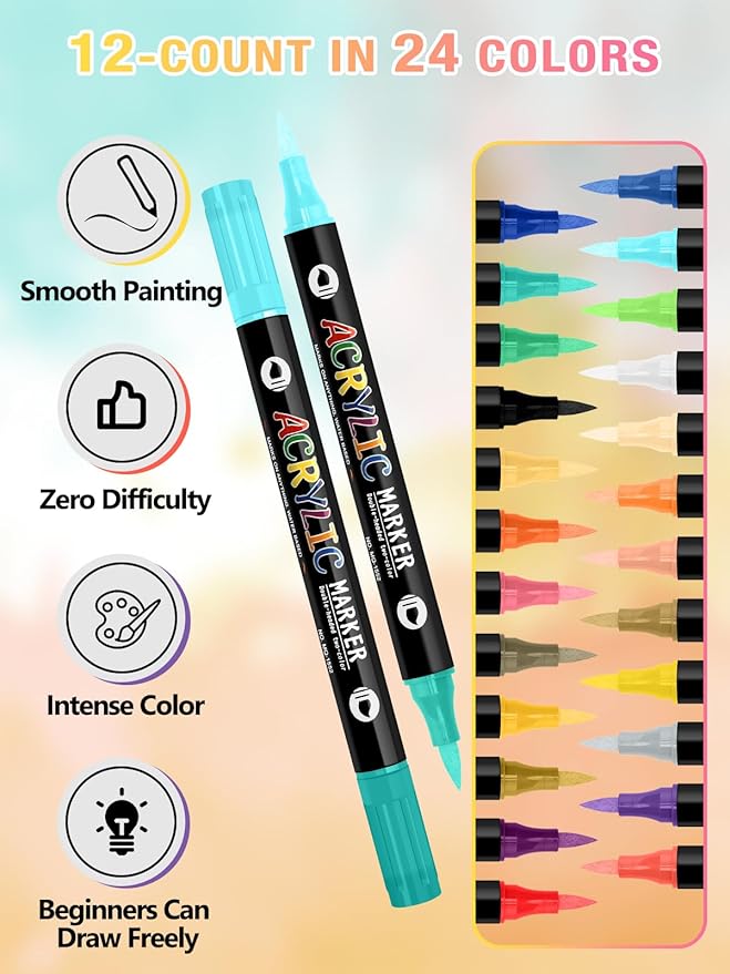 EBANKU 24 Colors Nail Art Pens Set, 3D Nail Polish Pens Quick-Drying Nail Art Markers Acrylic Paint Nail Point Graffiti Dotting Liner Pen No Squeeze Needed