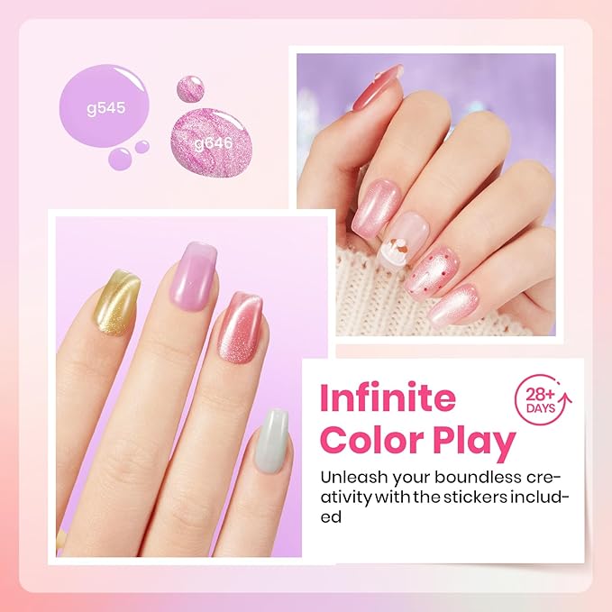 Beetles Jelly Gel Nail Polish Set, 6 Colors Pastel Pink Cat Eye Blue Purple Yellow Green Glitter Gel Polish Kit with Magnet Sticker Soak Off UV Gel Nail Art Salon DIY at Home Easter Gift for Women