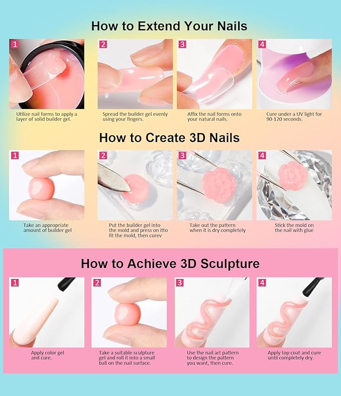 Solid Builder Gel for Nails LEDSUUEI - Nude 3D Nail Gel Sculpting Non-Sticky Hand Carving Glue Extension for Manicure Salon Home Decoration DIY 20g