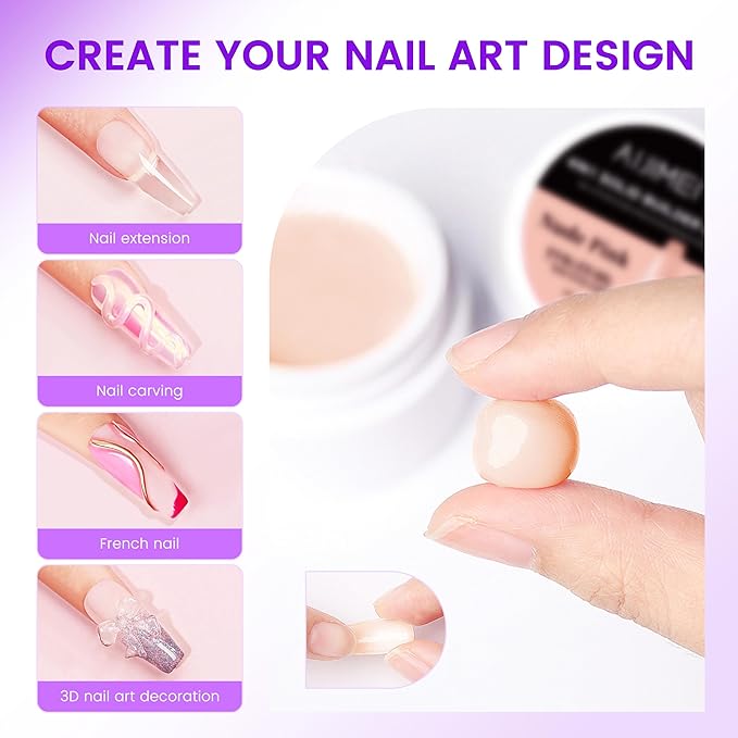 AIJIMEI Solid Builder Gel for Nails 2oz 60g Clear Hard Gel, Non-Sticky, 3D Sculpting, Nail Extension Flase Nail Thickening Solution 3D Sculpting (Nude)