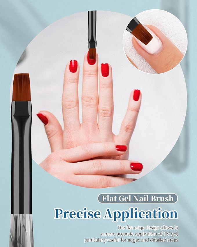 3PCS Nail Polish Clean Up Brush, Round&Falt&Angled Acetone Resistant Nail Brush for OPI Nail Polish Remover, Fingernail Cleaning Brushes at Home Nail Art and Designs(INk Black)