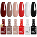 Beetles Hema-Free Gel Nail Polish Set - 6 Colors 15ML Brown Burgundy Black White Red Nude Soft Classics Polish Soak off Uv Led Lamp Nail Art Salon Colorful Bottle Manicure