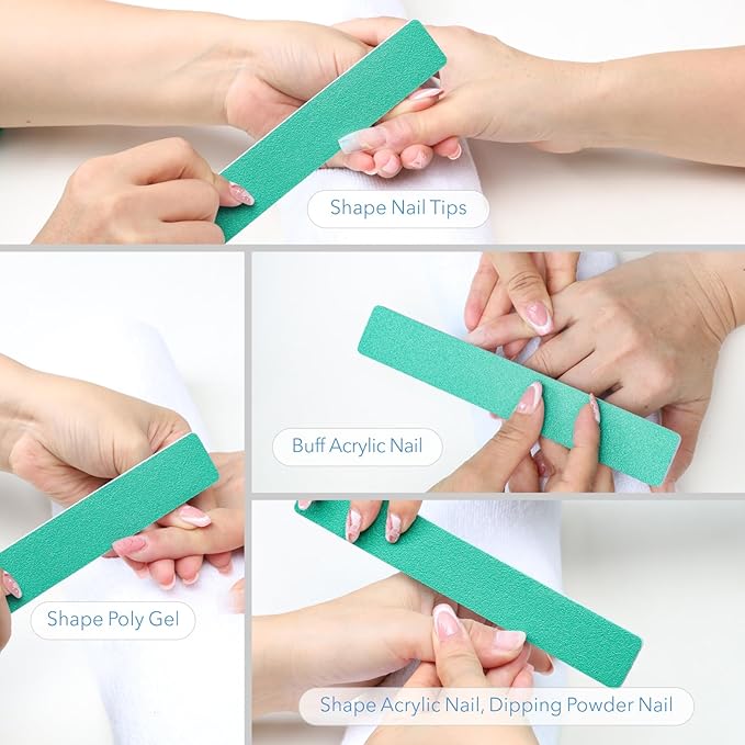 Nail File, 50 Pcs Nail Files 7" Long 100/180 Grit for Acrylic Nails Gel Nails Dip Powder Nails Poly Gel Washable Reusable Double Sided Buffering