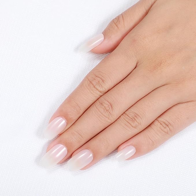Rnker Press On Nails - Transparent Color, Short Square Top gel Nails with Bright Finish, 15 Sizes - 30 Nail Kit with Glue