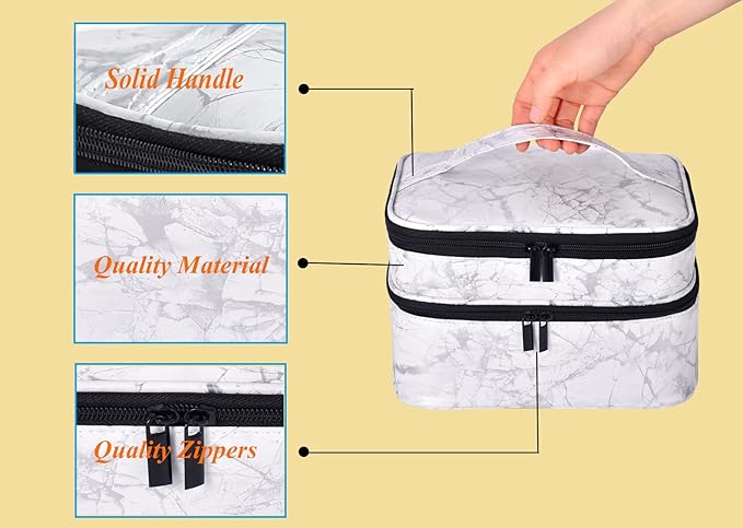 Nail Polish Organizer- Holds 30 Bottles Nail Supply Organizers and Storage Double-layer Nail Bag Organizer Case Nail varnish Organizer Nail Polish Storage Bag with Handle (White-a)
