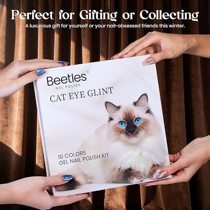 Beetles Cat Eye Gel Nail Polish Set - 10 Colors Glitter Cat Eye Glint Gel Polish Kit Silver Nude Pink Blue Brown Purple Magnetic Shine Soak Off UV French Nail Art Salon DIY Manicure Gift for Women
