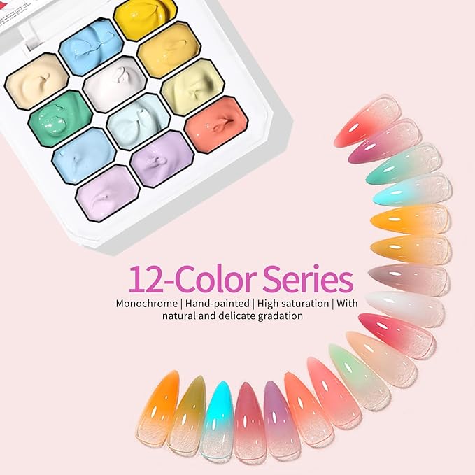 Ombre Gel Nail POLISH Set Nails Gradient Design 12 Colors With 100Pcs Nail Sponges & Grabbing Pen High Color Rendering And Quick Drying Ombre Nails Polish Art Paiting Supplies (c6)