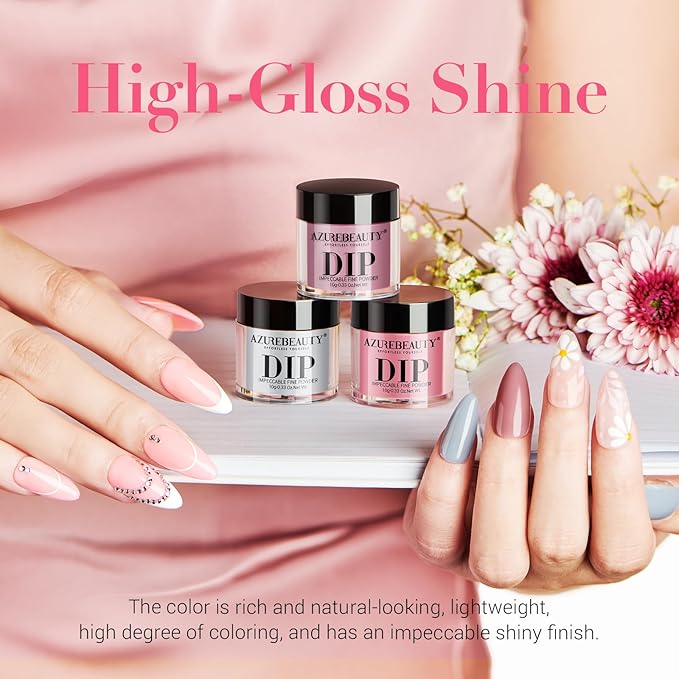 AZUREBEAUTY Dip Powder Nail Set, All Season 6 Colors Nude Pink Gray Dipping Powder Nail Starter Kit French Art Manicure DIY at Home Gifts for Women Girls, No Need Nail Lamp Cured
