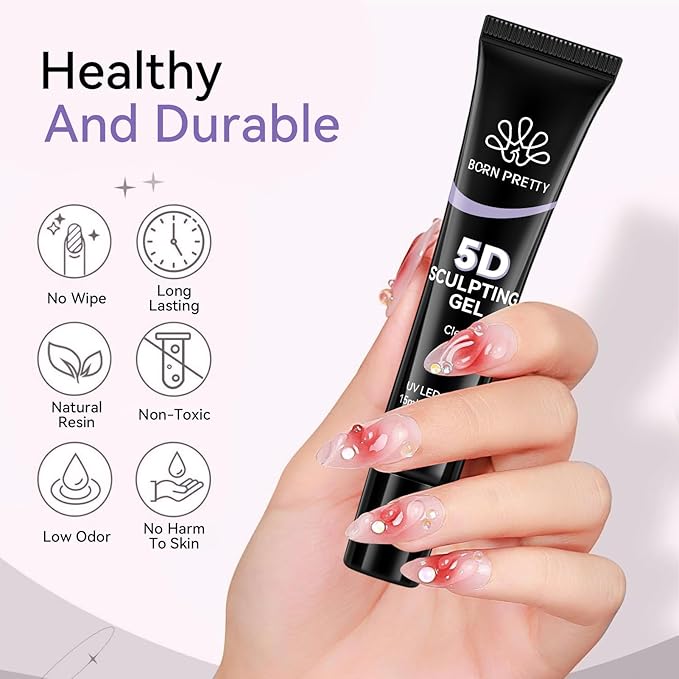 BORN PRETTY 5D Gel Nail Art,15ML Sculpting Gel Glue for Molding,Drawing,Sculpture,Gems and Decoration Nail Art Rhinestone Glue U V Light Cured No Wipe Nail Polish Salon & DIY Use for Women