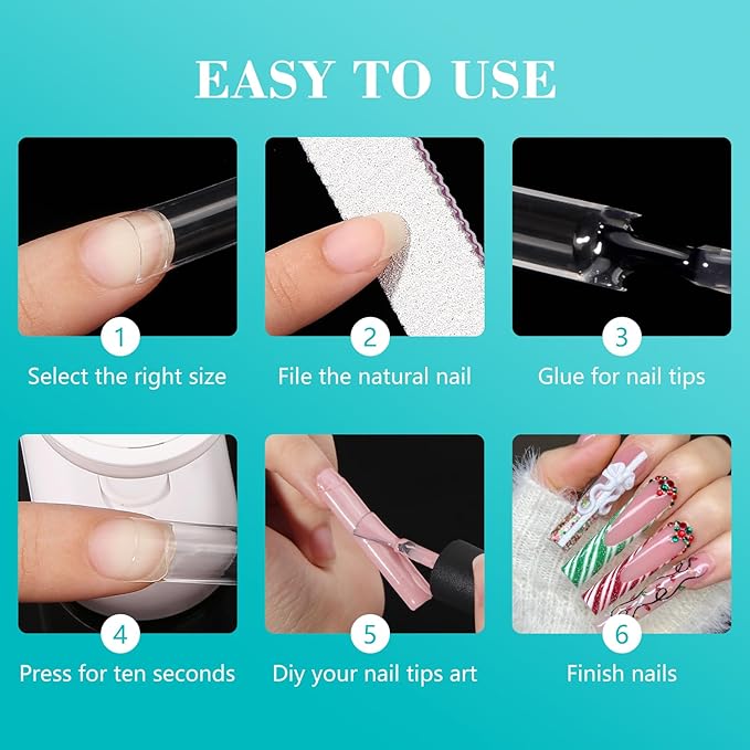 LIONVISON No C Curve Square Nail Tips, XXL 12 Sizes Tapered Square Nails Tips Half Cover Extra Long Clear Straight Nail Tips 240PCS for Nails Art with Box
