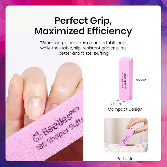 Beetles Pro 10Pcs Nail Buffer Block for Acrylic and Natural Nails, Fine Grit 4 Sided 180 Finishing Buffers for Acrylic Nails Gel Polish Professional Manicure File Blocks Set Nails Manicure Tools Pink