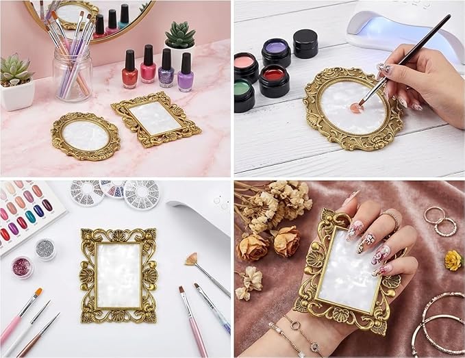 2 Pcs Nail Art Palette Nail Mixing Palette Polish Color Mixing Plate Golden Edge Nail Holder Display Board Cosmetic Mixing Tools (Gold)