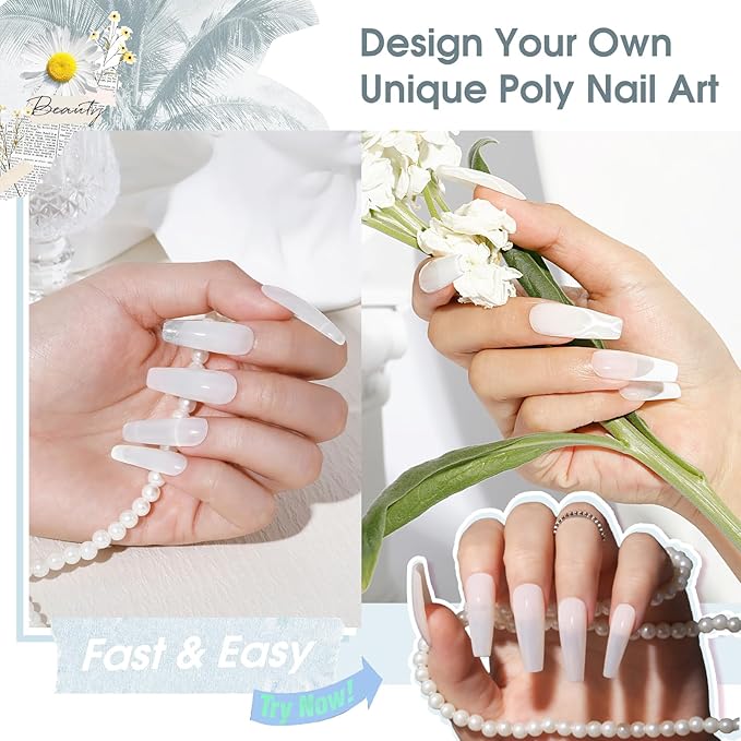 ROSALIND White Poly Extension Gel, 2oz/60ml White Poly Nail Gel for Nail Art Decoration, Pure Color Builder Whites Thickening Polys Extension Easy to DIY Use at Home Need UV Lamp
