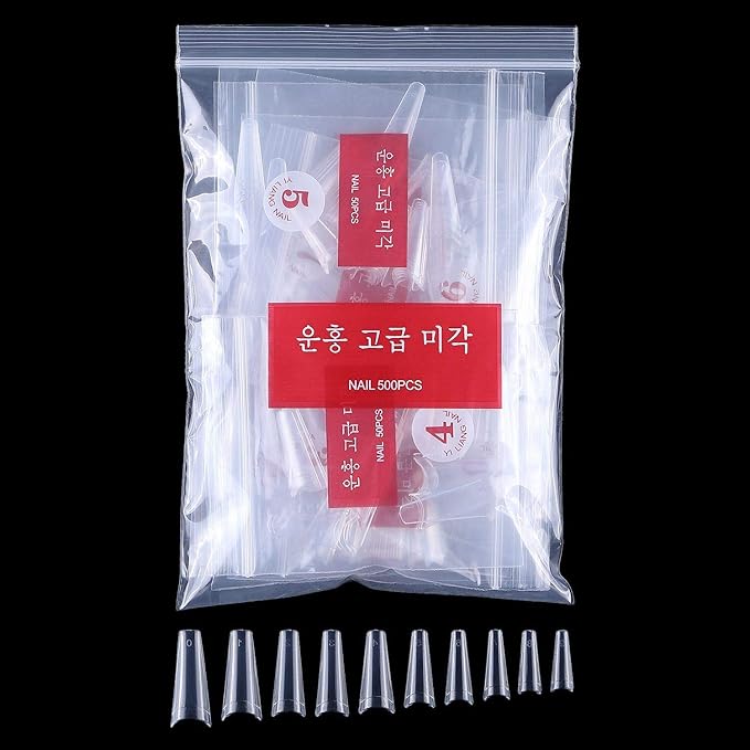 Clear Coffin Acrylic Nails-Fake Nail Coffin Shape Long 500PCS Half Cover Shaped Ballerina Nails Tips,DIY Nail Salon Art 10 Size with Bag