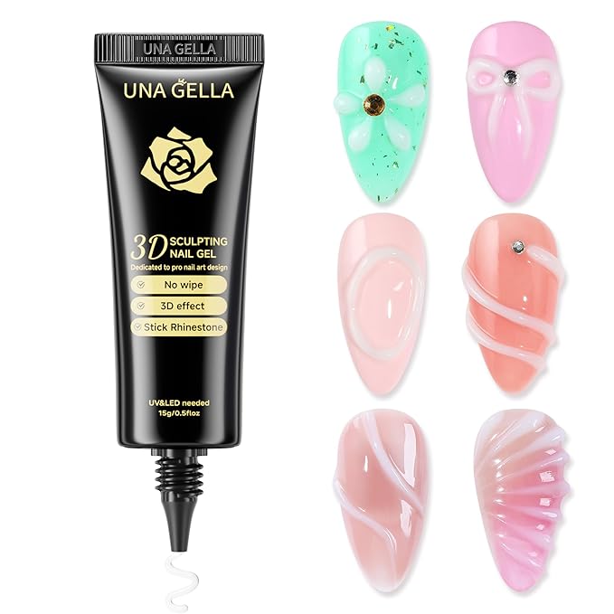 UNA GELLA Milky White 3D Gel Nail Art 15g, No Wipe Sculpting Gel Polish for Nails Tips, Chrome Nails Powder, Molding, Nail Charms and Gems Decoration, Lamp Curing Required DIY Art Salon at Home