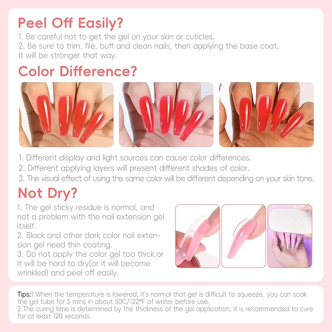 PEACECOLOR 24PCS Poly Nail Gel Kit with U V Light 6 Colors Pink White Clear Nude Glitter Nail Extension Gel with Base Glossy & Matte Top Coat Slip Solution Starter Manicure Kit for Women Beginners