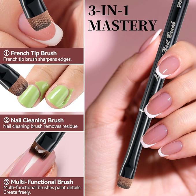 Nail Brush for French Tip, Nail Cleaning Brush for Gel & Acrylic - Professional Kolinsky Sable French Manicure Brush, Thin Nail Art Brush for Precise Clean Up & Polygel Application (Black, F14)