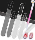 Glass Nail File Buffer with Case - 5PCS Nail Buffer and Nail Shiner Kit Glass Cuticle Pusher Nail Care for Men Women Nail Files for Natural Acrylic Nails Fingernail Files Manicure Tool