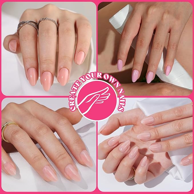 12 Colors Press on Nails Short Almond, 15Size 360PCS Full Cover Fake Nails with Adhesive Tabs - Glossy Jelly Nude Milky White Shape False Nails for Women, Easy Application for Daily Wear