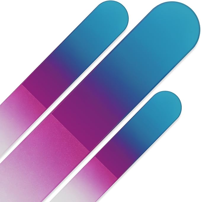 Nail File - Mont Bleu Premium Set of 3 Glass Nail Files in Pouch - Birthday Gifts for Women - Rainbow Colors - Genuine Czech Tempered Glass - Glass Nail Files for Natural Nails - Gifts