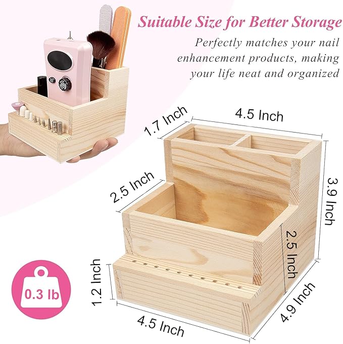 Nail Drill Bits Holder, Wooden 10 Holes Nail Drill Machine Holder Display Storage Box, Durable Nail Art Polishing Grinding Drill Bit Organizer for Home Use or Nail Salon