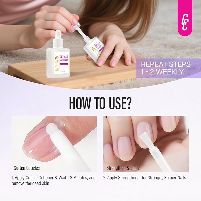 CHUCHU Nail Repair and Cuticle Remover Set: 2pcs 15ml Clear Nail Strengthening Polish for Peeling Thin Nails Women Home Salon Routine