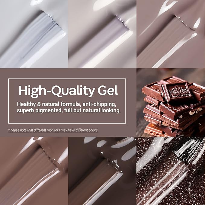 modelones Gel Nail Polish Set- 6 Colors Chocolate Brown Coffee Gel Polish Kit Brown Nude Glitter Nail Kit Soak Off Popular Nail Art Gifts for Women DIY Manicure Home