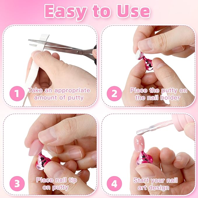 Nail Stand Nail Holder for Painting Nails 2 Sets Press on Nails Stand Display with 96 Pcs Reusable Adhesive Putty Clay Magnetic Acrylic Nailss Art Tools Accessories for DIY Salon Supplies Pink, Silver
