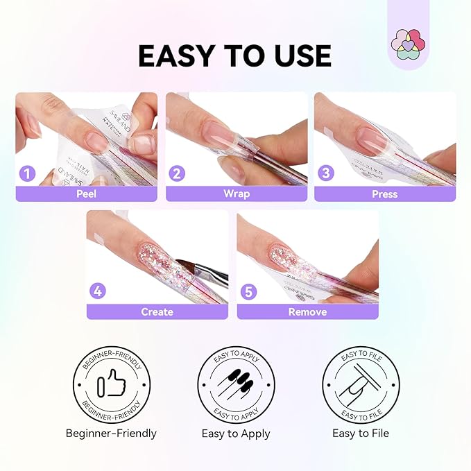 SAVILAND Plus Nail Forms: Reusable Sticky Nail Form for Builder Gel Super Adhesive Nails Extension Forms for Acrylic Nails with Precise Length Guide