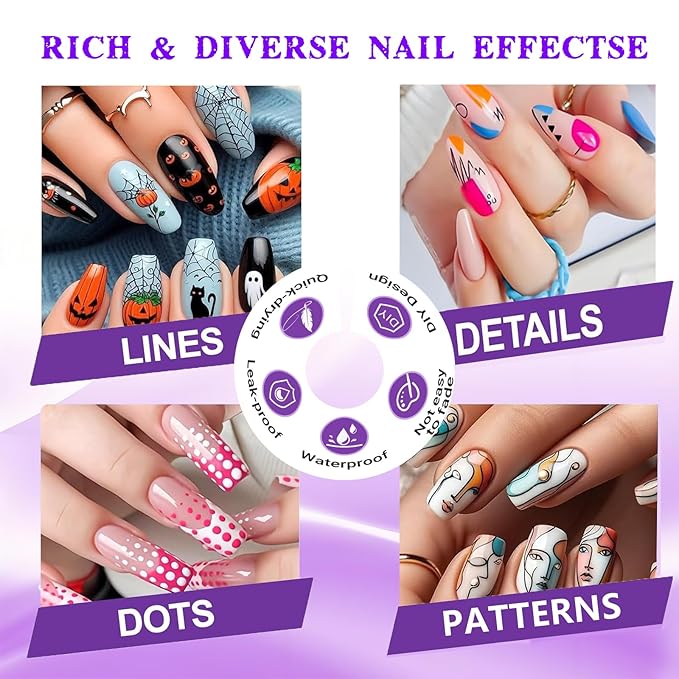 Nail Art Pens Set 12 Colors Nail Art Markers, Polish Pen for 3D Nail Art, Drawing Painting Liner Brush for DIY Nail Art Beauty Adorn Manicure Tool (N1)